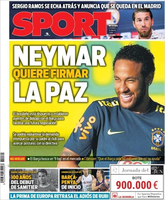 Portada SPORT viernes 31 de mayo de 2019.