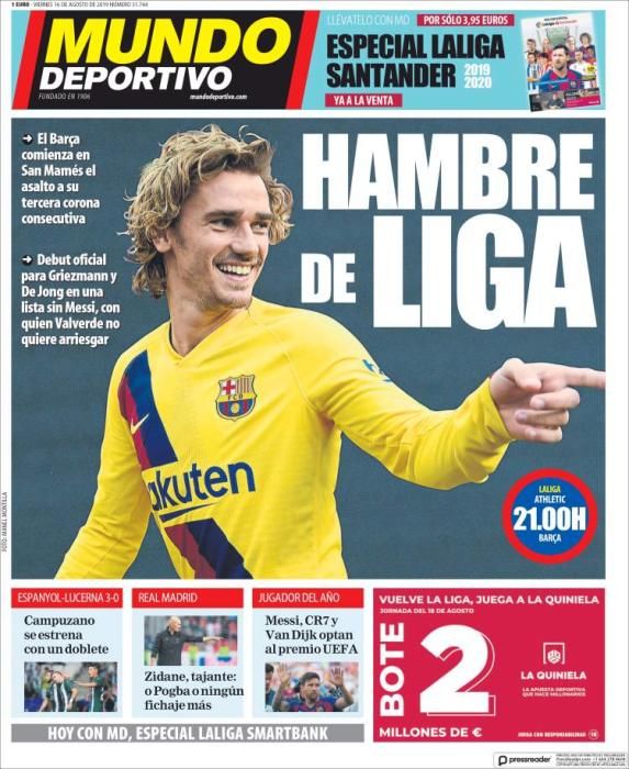 Portada MUNDO DEPORTIVO viernes 16 agosto 2019