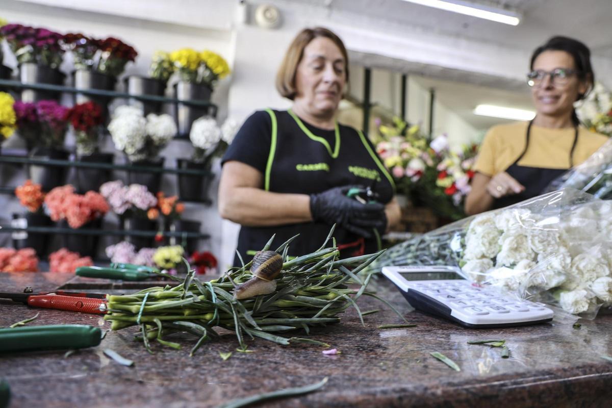 Una floristería de la plaza del Cementerio.