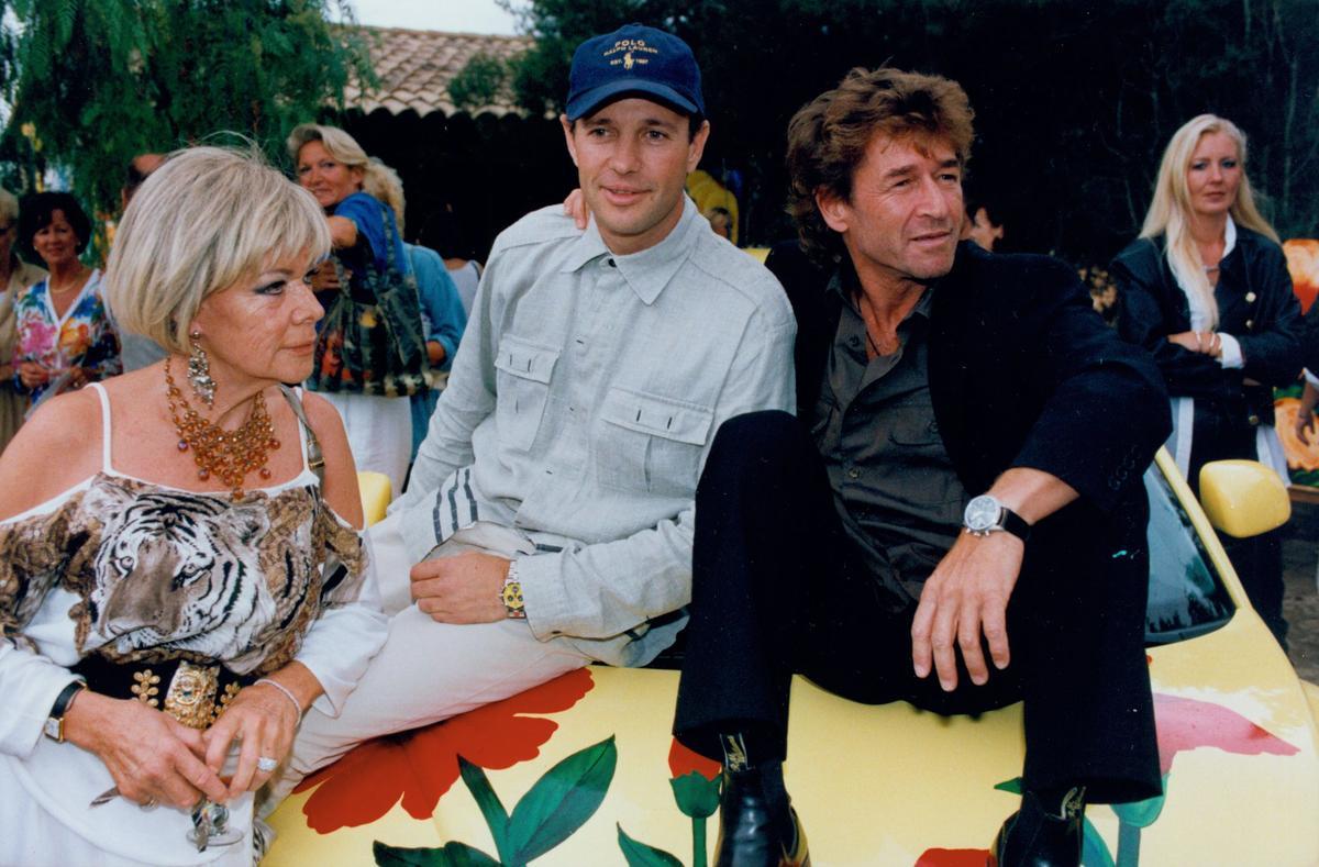 Ingrid van Bergen, ihr damaliger Verlobter Johannes Adamski und Sänger Peter Maffay bei Minkner-Sommerfest 2000 in Binissalem.