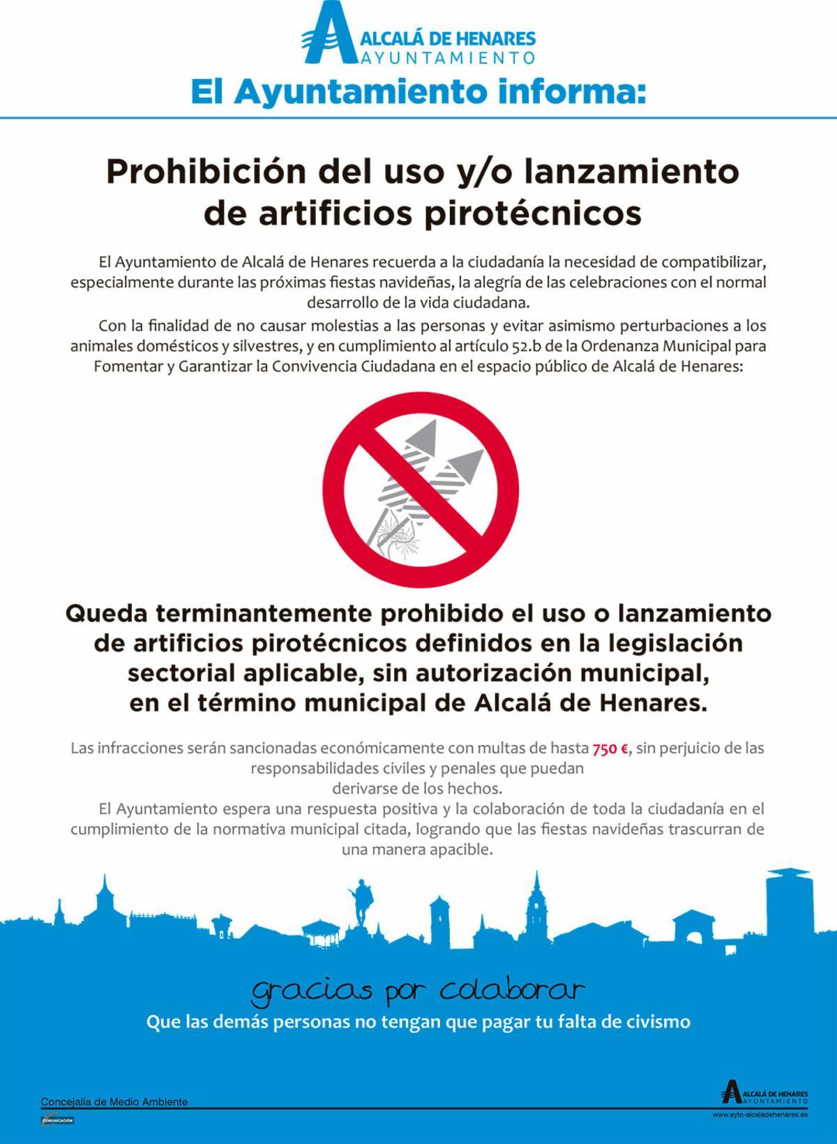 Alcalá de Henares prohíbe que se lancen petardos u otros artefactos pirotécnicos