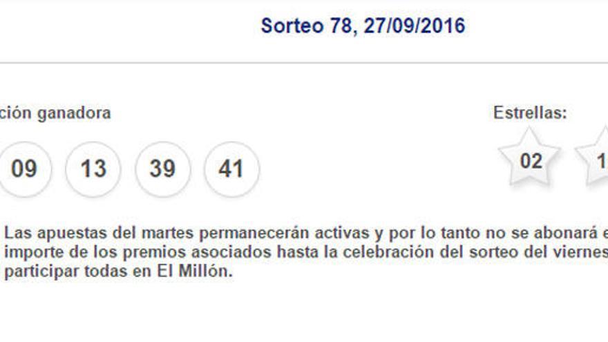 Euromillones: resultados del sorteo del martes 27 de septiembre.