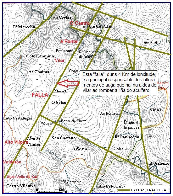 Mapa da parroquia de Soutolongo coas fallas. 