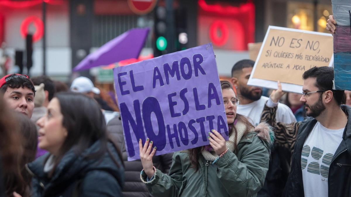 Cartel contra la violencia machista en la manifestación del 8M en València.