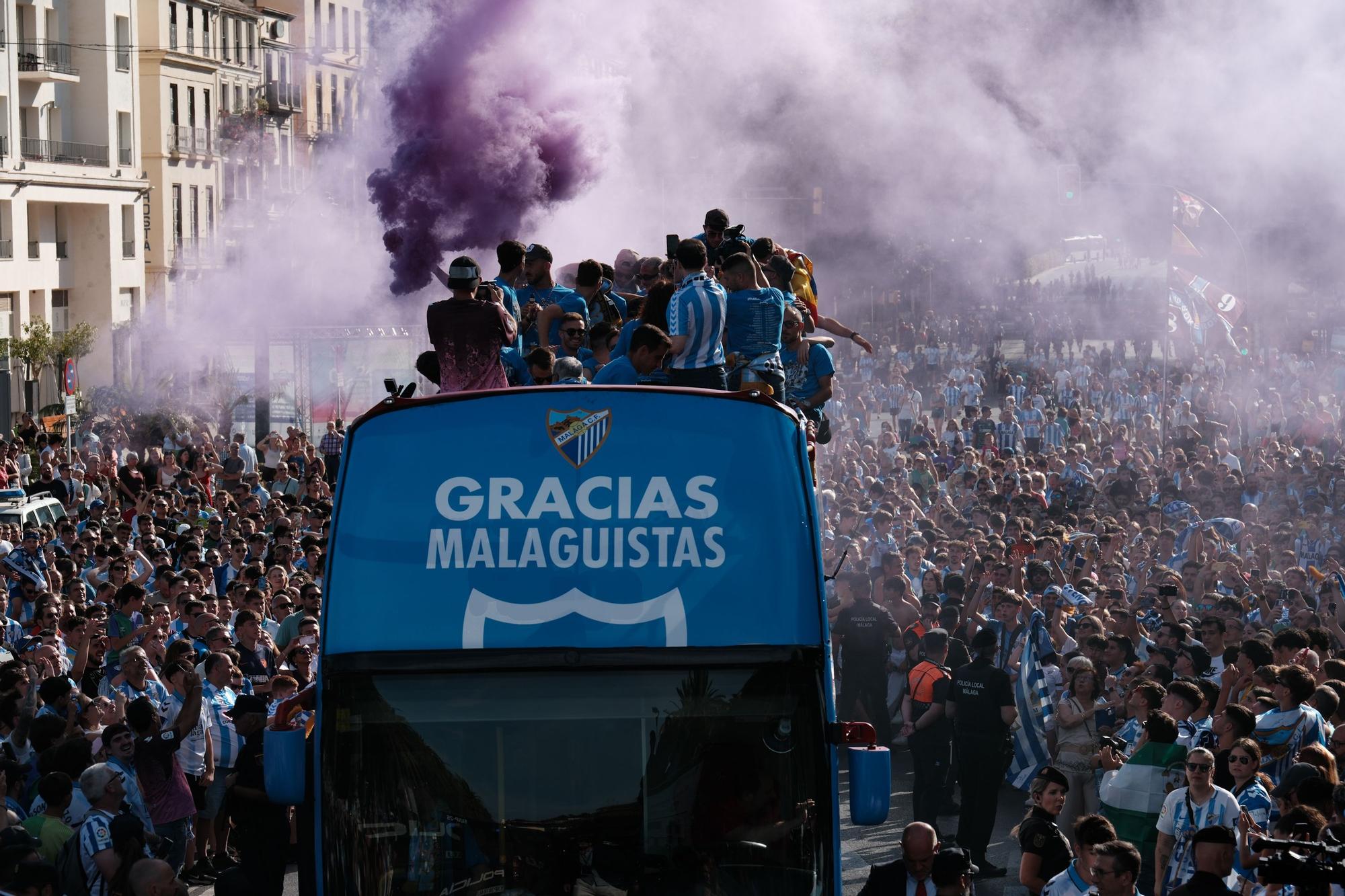 Celebración Málaga CF por las calles de la ciudad
