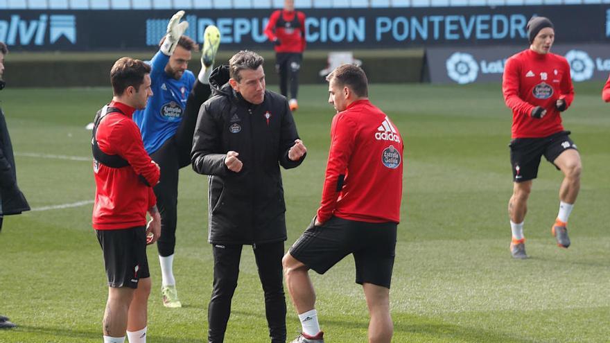 Unzué, en el entrenamiento de esta mañana // J. Lores