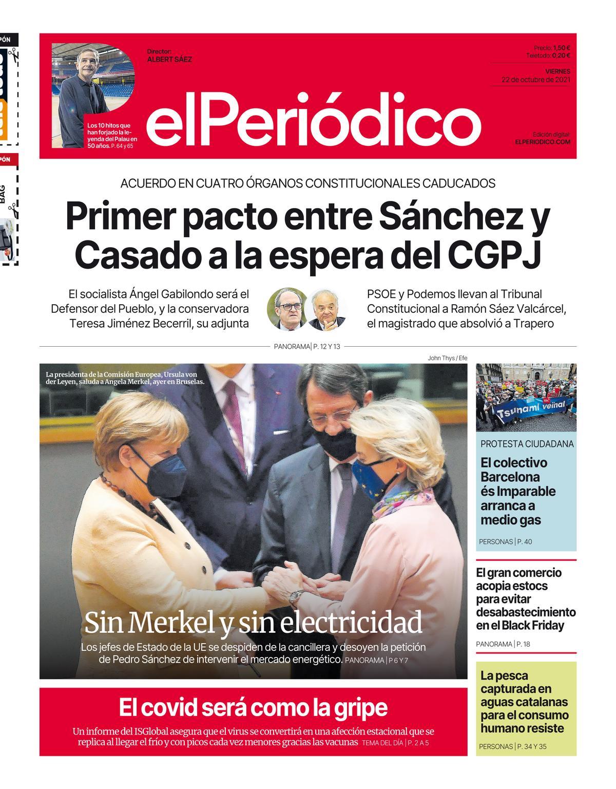 La portada d’EL PERIÓDICO del 22 d’octubre del 2021