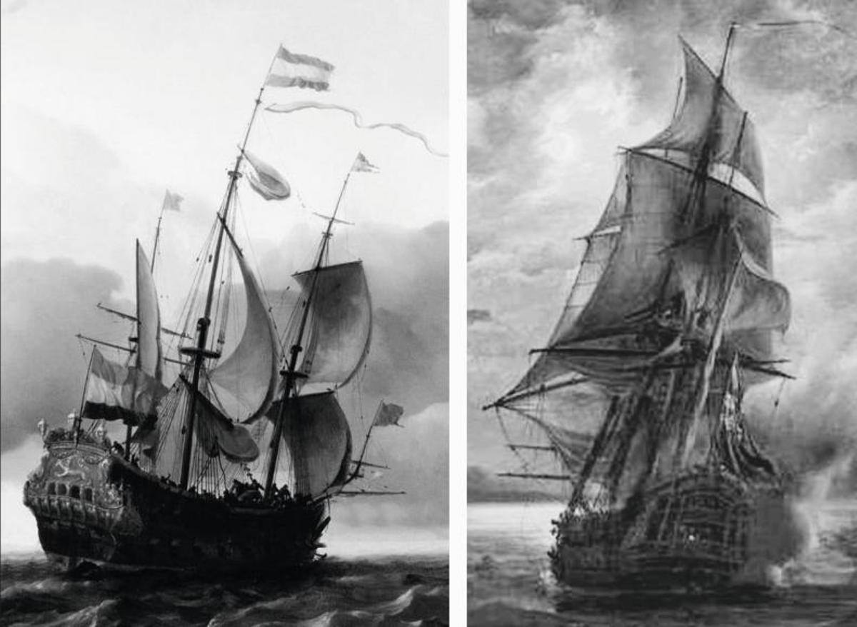 As fragatas “Herminie”, francesa, e a inglesa HMS Jupiter.