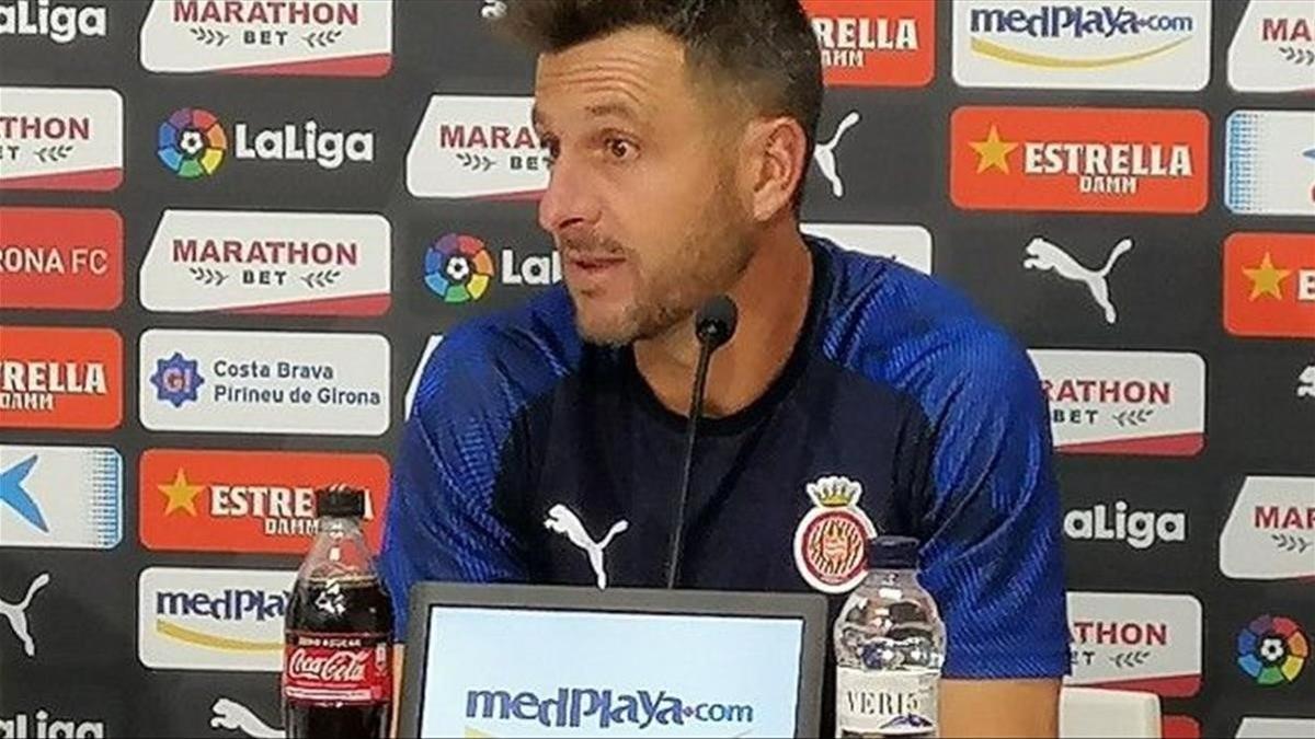 Juan Carlos Moreno, en la rueda de prensa previa a su debut en Montilivi ante el Alcorcón.