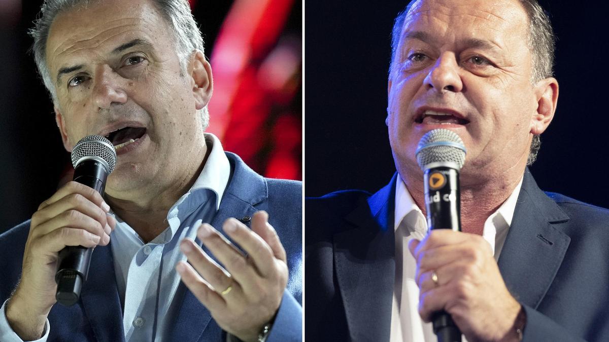 Yamandú Orsi y Álvaro Delgado, los dos candidatos de la segunda vuelta de las presidenciales en Uruguay.