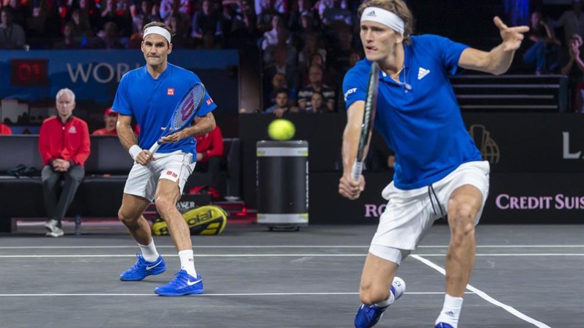 Federer y Zverev, durante la Laver Cup