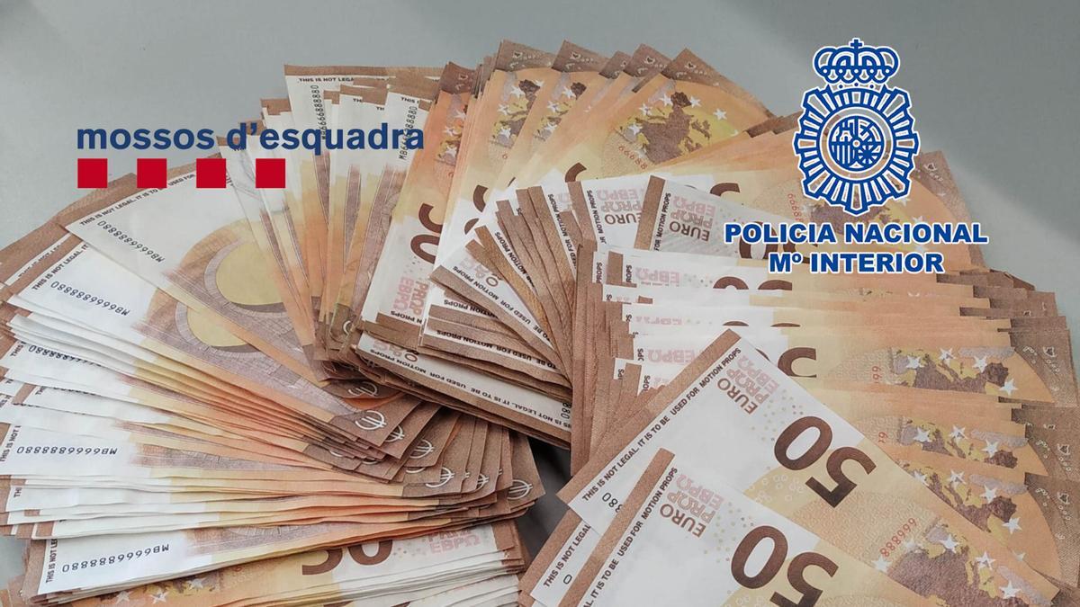 Bitllets falsos de 50 euros intervinguts en l&#039;escorcoll fet a Roda de Berà