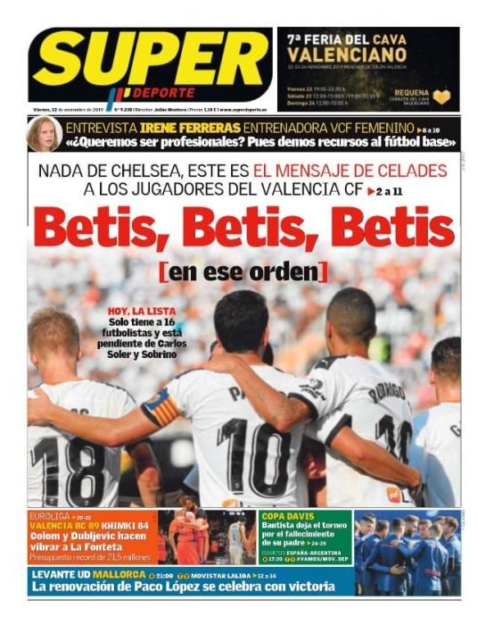 Las portadas deportivas de este viernes 22/11/2019