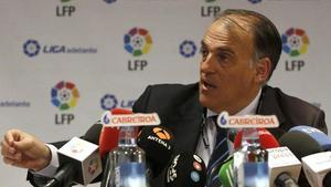 Javier Tebas en la sede de la LFP en Madrid.
