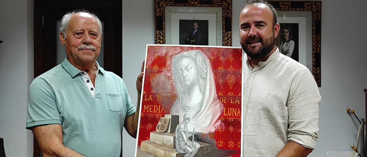 Antonio Cosano, concejal de Cultura, y Ricardo Llamas autor del cartel.