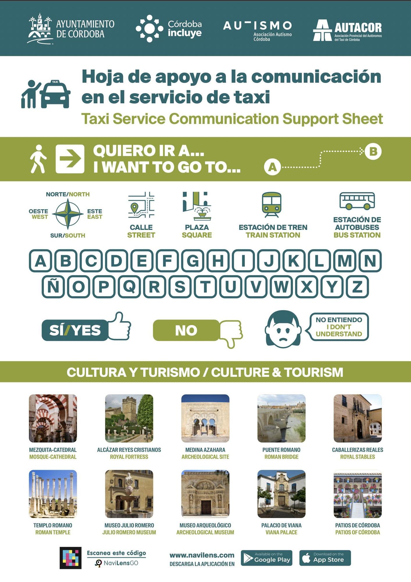 Hoja de apoyo a la comunicación en el servicio del taxi.
