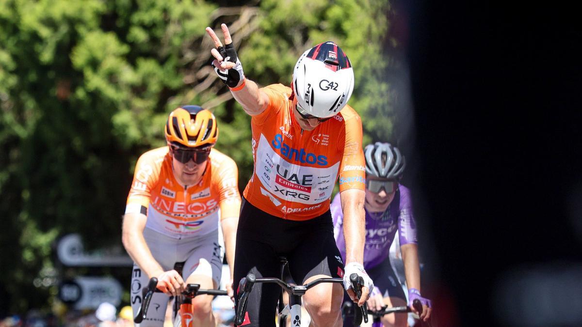 Jay Vine, en su llegada a meta en la última etapa del Tour Down Under