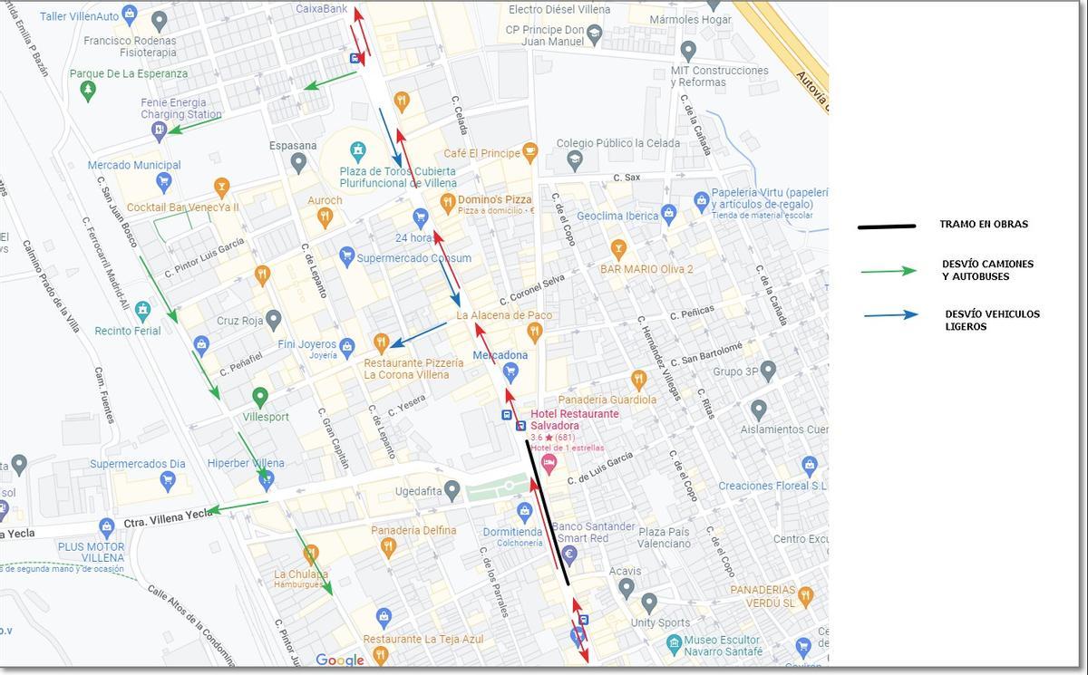 El plano de la reordenación del tráfico en la avenida de la Constitución de Villena.