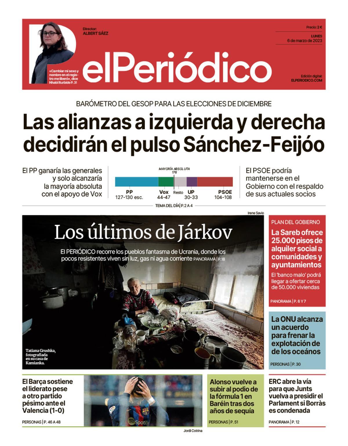 La portada d’EL PERIÓDICO del 6 de març del 2023