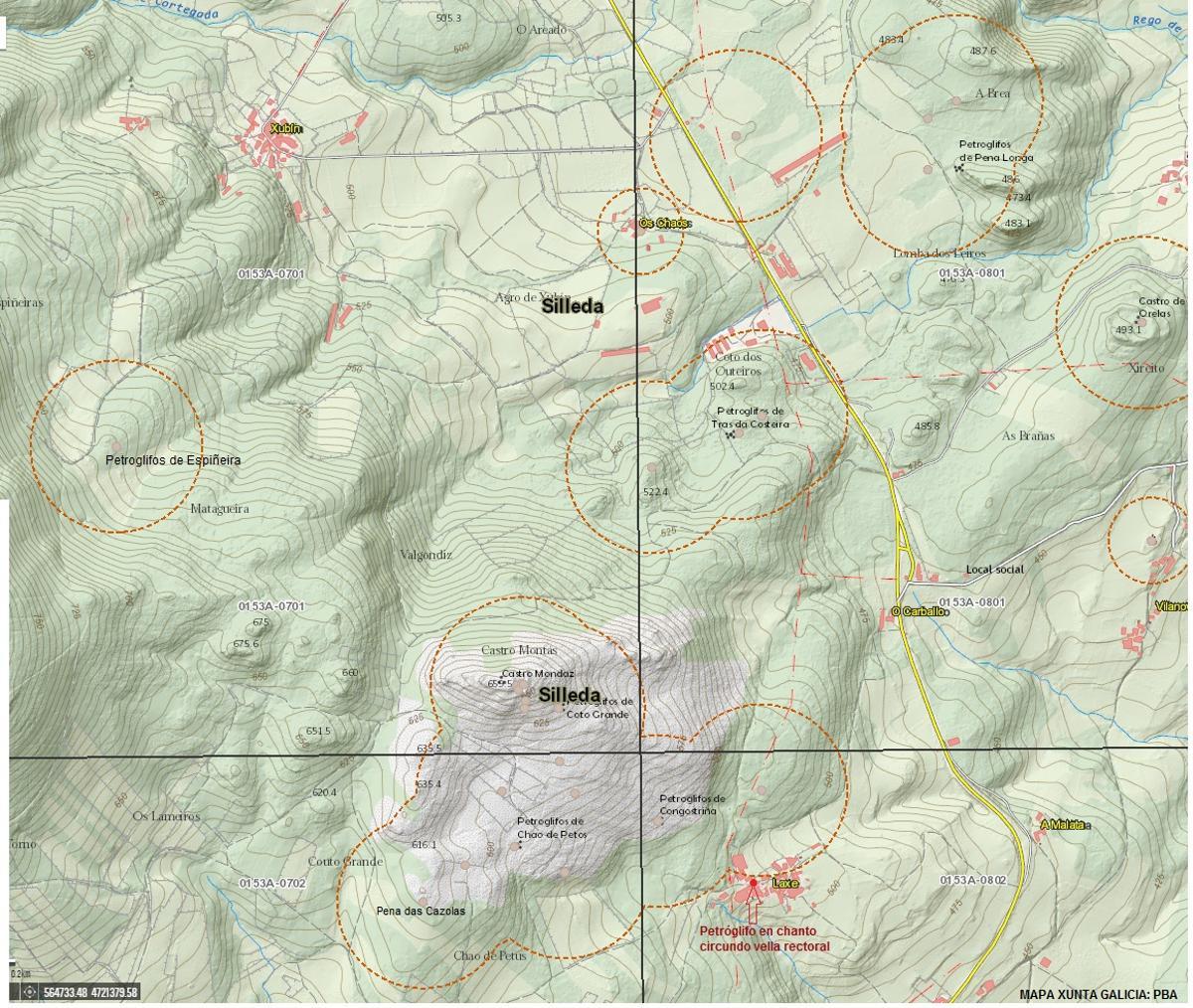 Mapa de la ubicación de los petróglifos