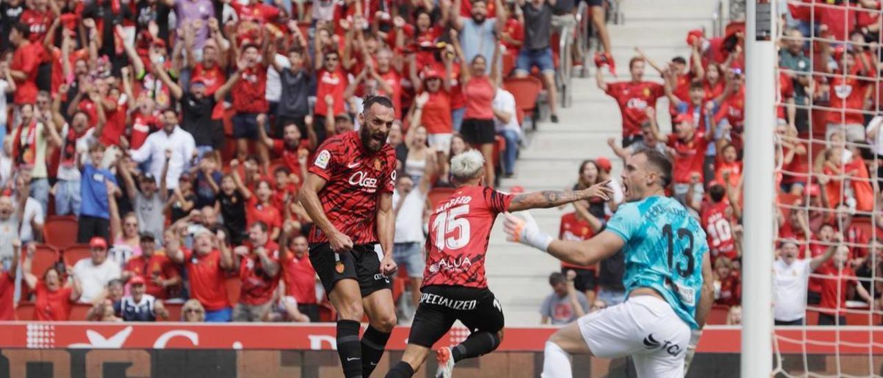 Maffeo celebra el gol de la victoria ante el Almería.