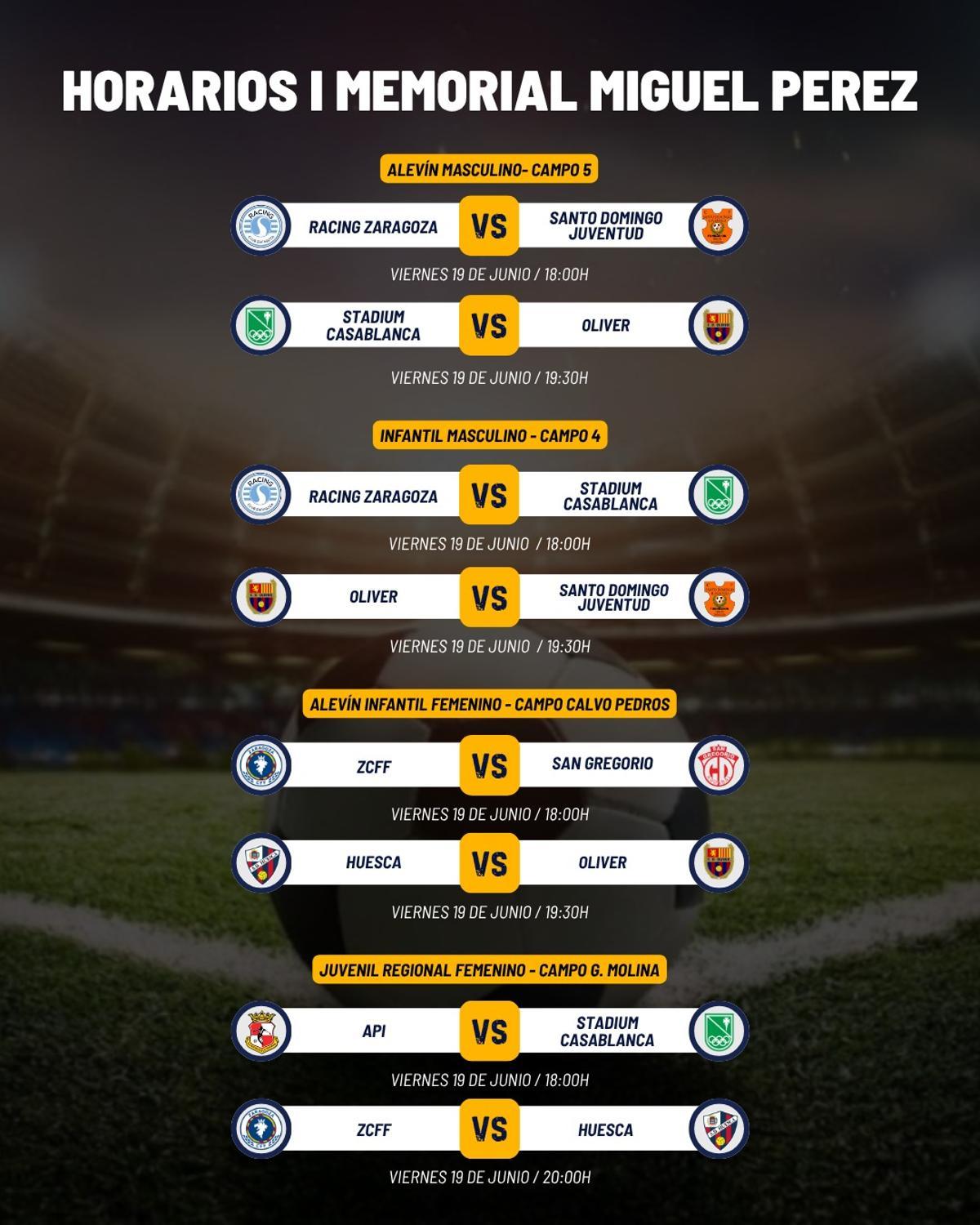 Horarios de los partidos de semifinales el viernes en todas las categorías.