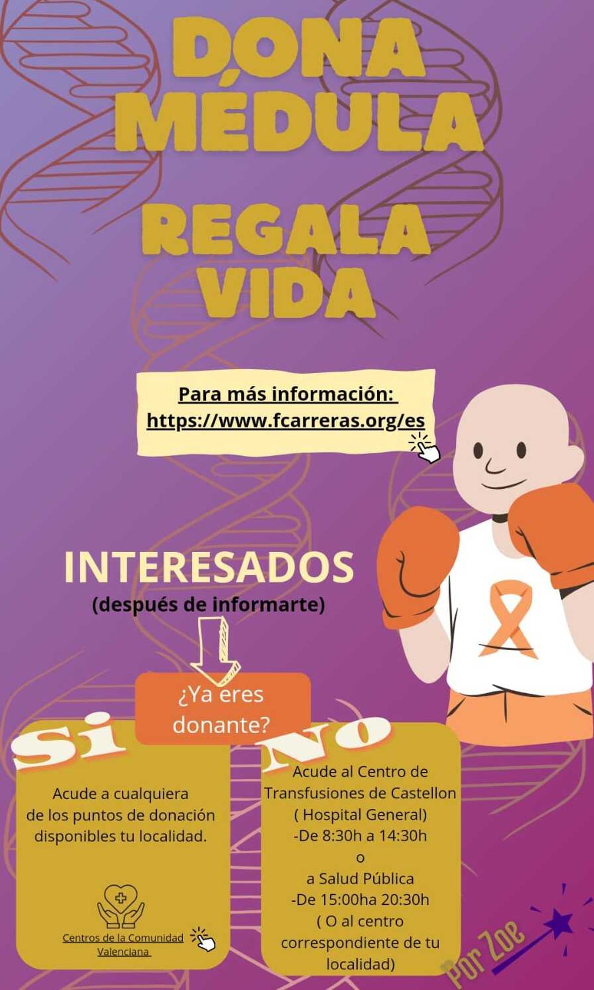 Cartel informativo sobre 'Donación de Médula Ósea en Castellón'