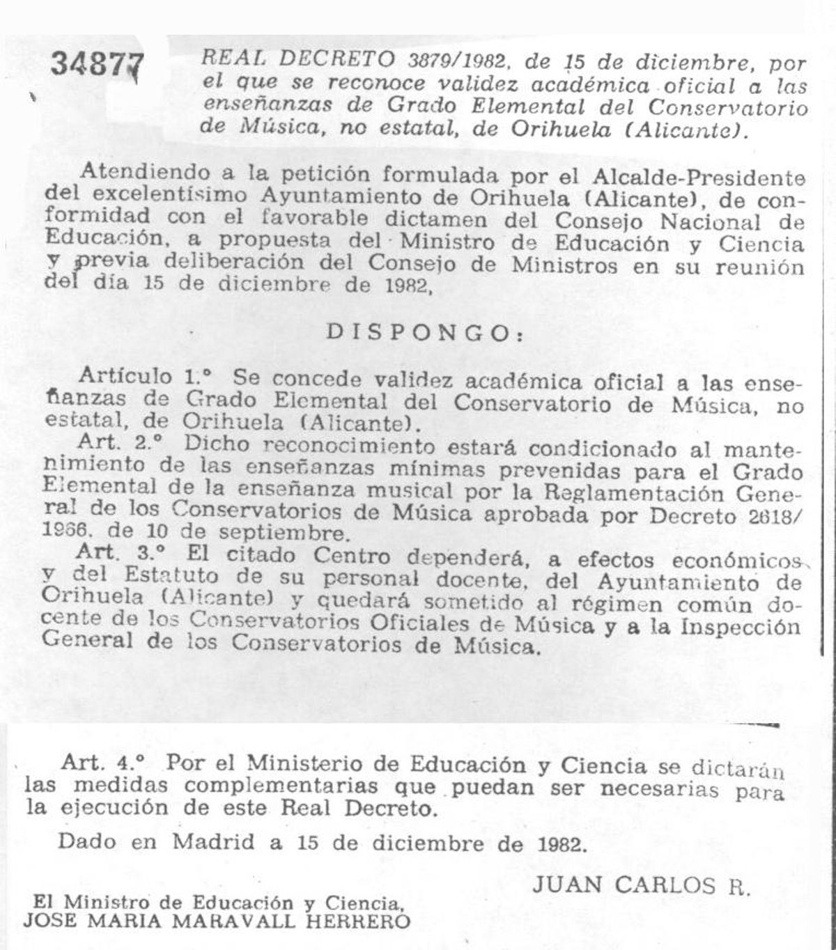 El BOE publicó el real decreto el 15 de diciembre de 1982