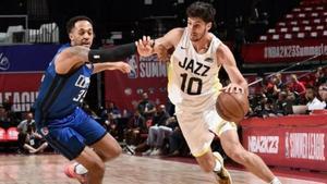 Leandro Bolmaro, en uno de sus partidos con la camiseta de Utah Jazz