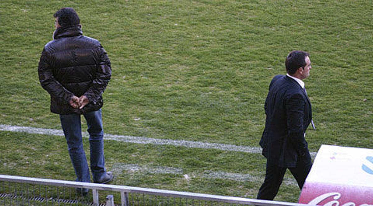 José María Casas y Beto, momentos antes de que diese comienzo el encuentro del domingo en «A Malata» ante el Racing de Ferrol.