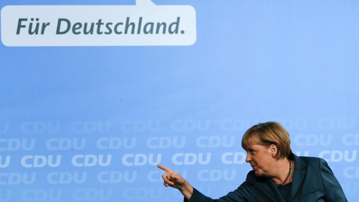 La cancillera alemana, Angela Merkel, durante un mitin de la CDU, ayer en Potsdam.