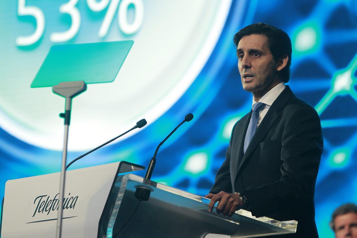 GRA357. MADRID, 09/06/2017.- El presidente de Telefónica, José María Álvarez-Pallete, durante su intervención ante la junta de accionistas de la multinacional celebrada hoy en Ifema en Madrid. EFE/César Cabrera