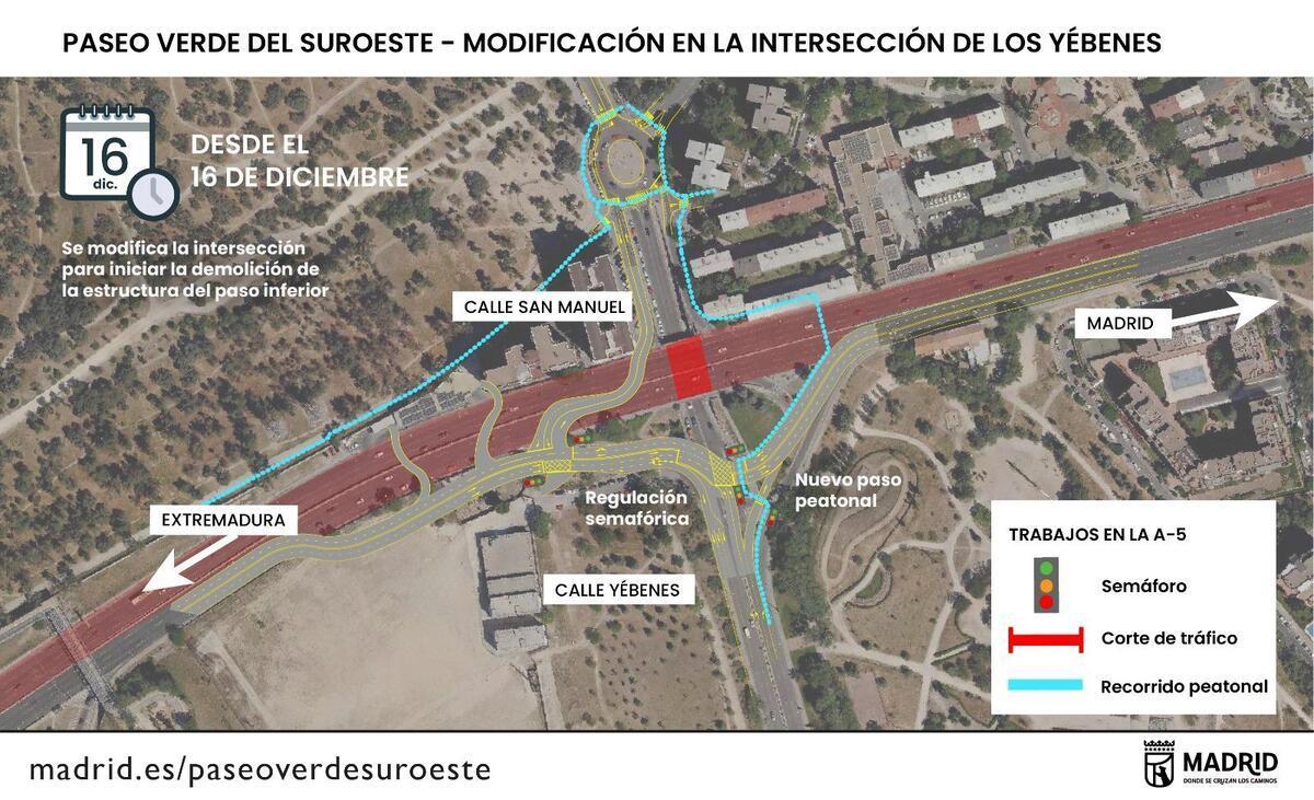 Modificación desde el 16 de diciembre en la intersección de Los Yébenes