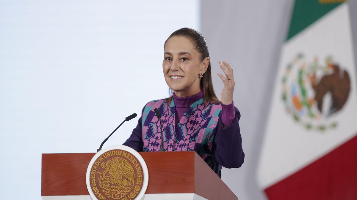 La presidenta de México, Claudia Sheinbaum, durante una rueda de prensa en el Palacio Nacional de la Ciudad de México.