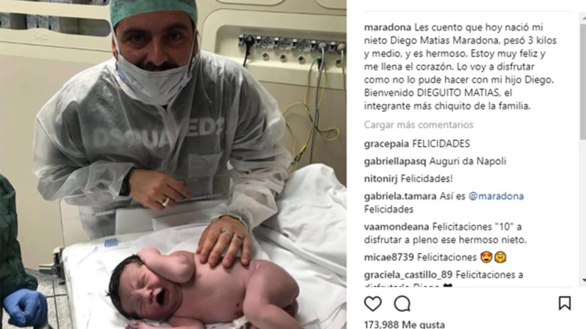 Maradona presenta a su segundo nieto en Instagram