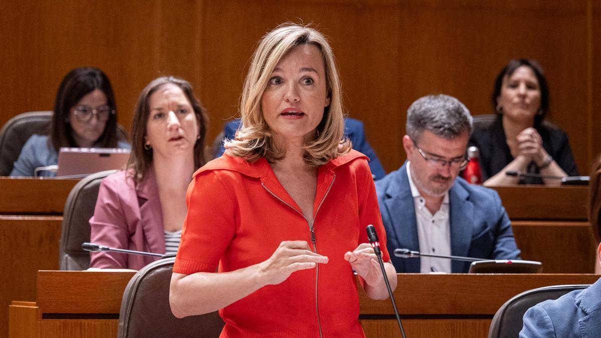 La portavoz del PSOE en las Cortes, Pilar Alegría, en un reciente pleno autonómico.