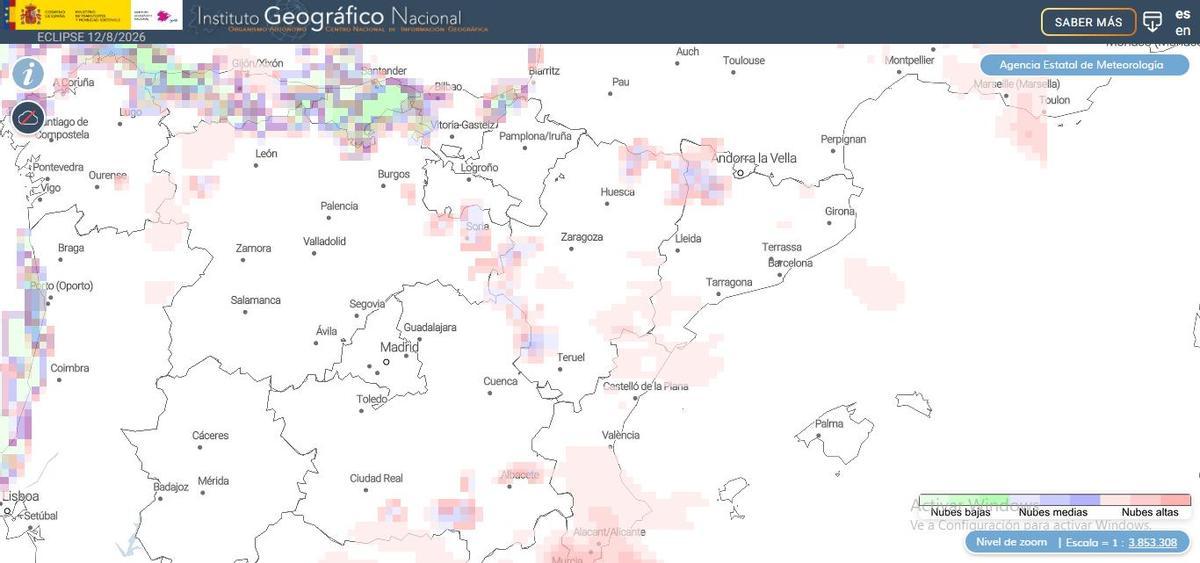 Mapa de nubosidad del Insituto Geográfico Nacional