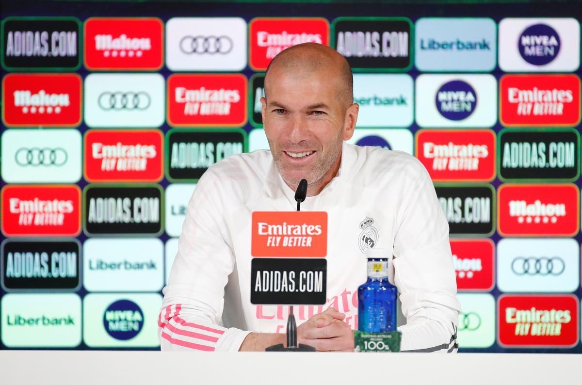 El entrenador del Real Madrid, Zinedine Zidane, este miércoles en rueda de prensa.