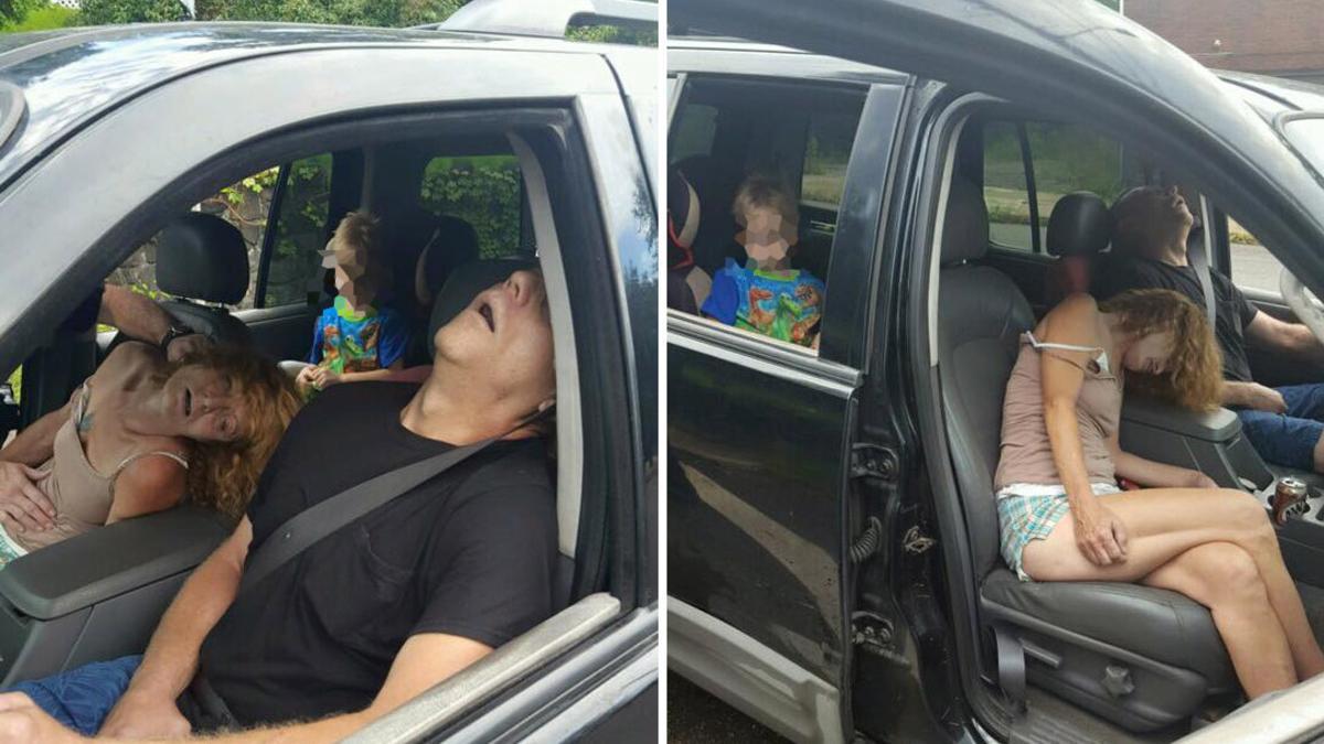 Fotos de una pareja con sobredosis ante un niño de 4 años, difundidas por la policía de Ohio.