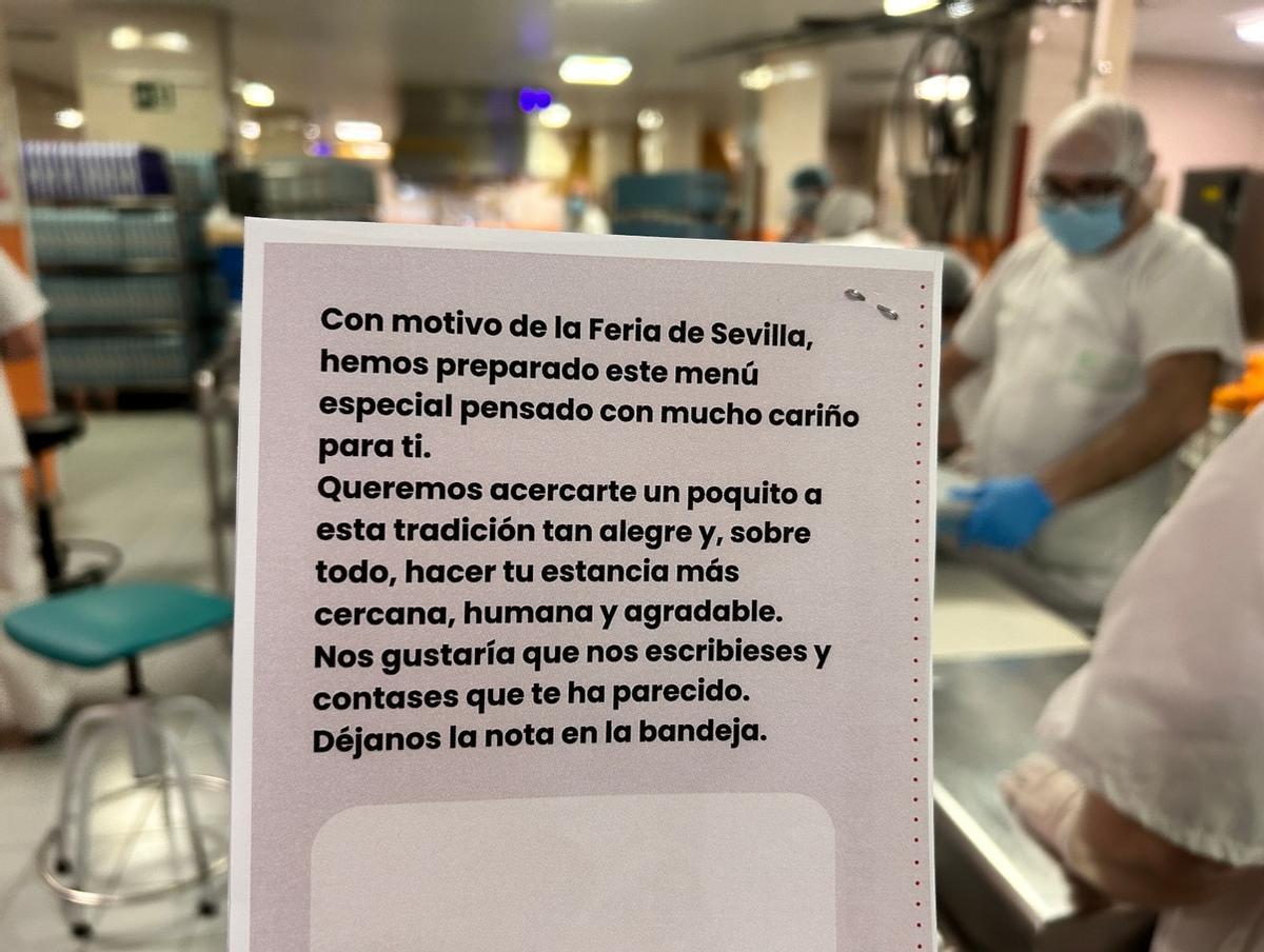 Interior de la trajeta queacompaña al menú especial del Hub por la Feria de Abril.