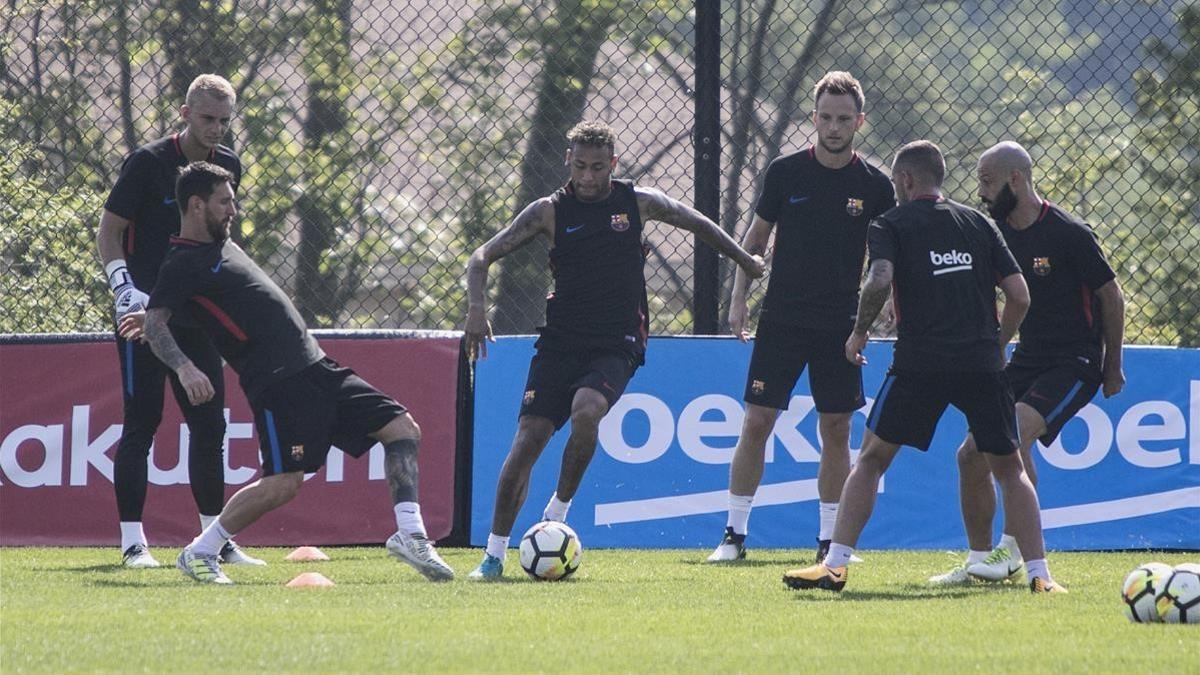 Los jugadores del Barça, durante el entrenamiento en Nueva Jersey.