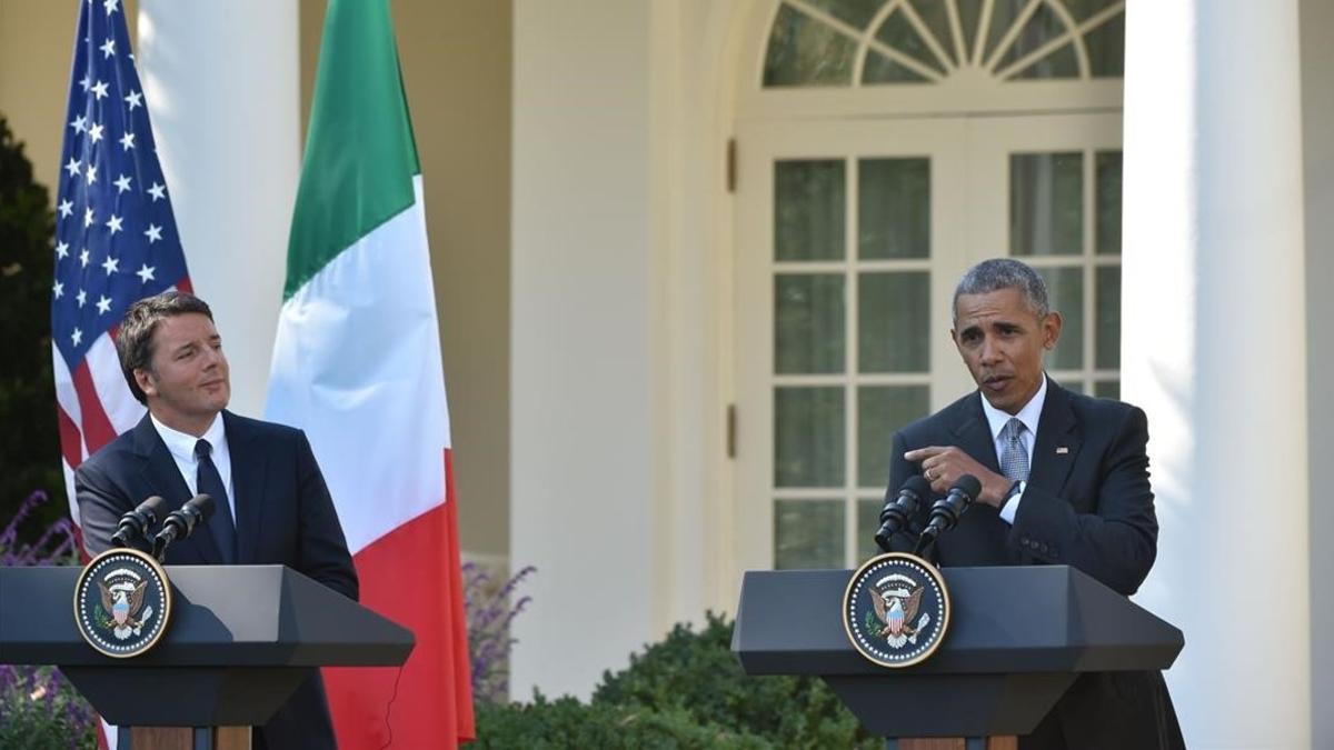 Barack Obama con Matteo Renzi en la conferencia de prensa conjunta en la Casa Blanca.