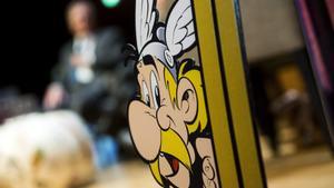 Retrato de Asterix durante una rueda de prensa para presentar el 36º álbum de las aventuras de la pareja de galos titulado El papiro de César en París en 2015. EFE/Etienne Laurent