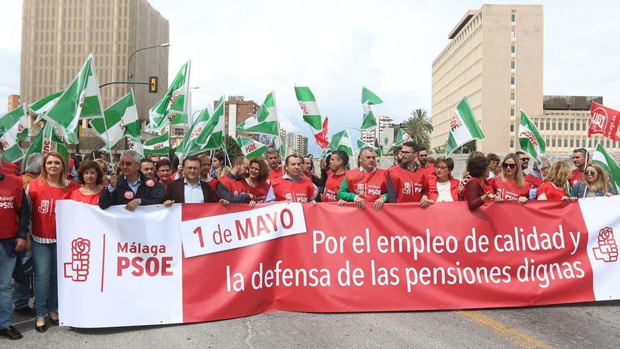 Cabecera del PSOE en la manifestación de este martes.