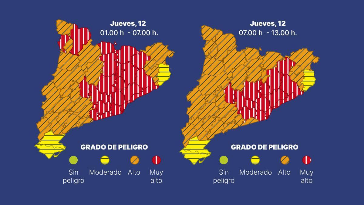 Mapa de la alerta por viento excesivo en Catalunya previsto