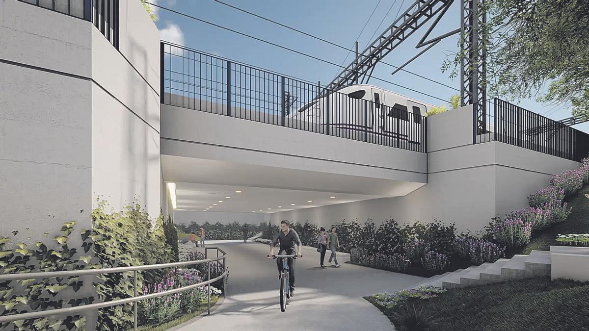 Imagen virtual de cómo podrían quedar los pasos subterráneos que salvarían la vía del tren en Vila-real, de cuajar la propuesta en la que trabaja Adif y que seguiría el modelo utilizado para esponjar Valladolid.