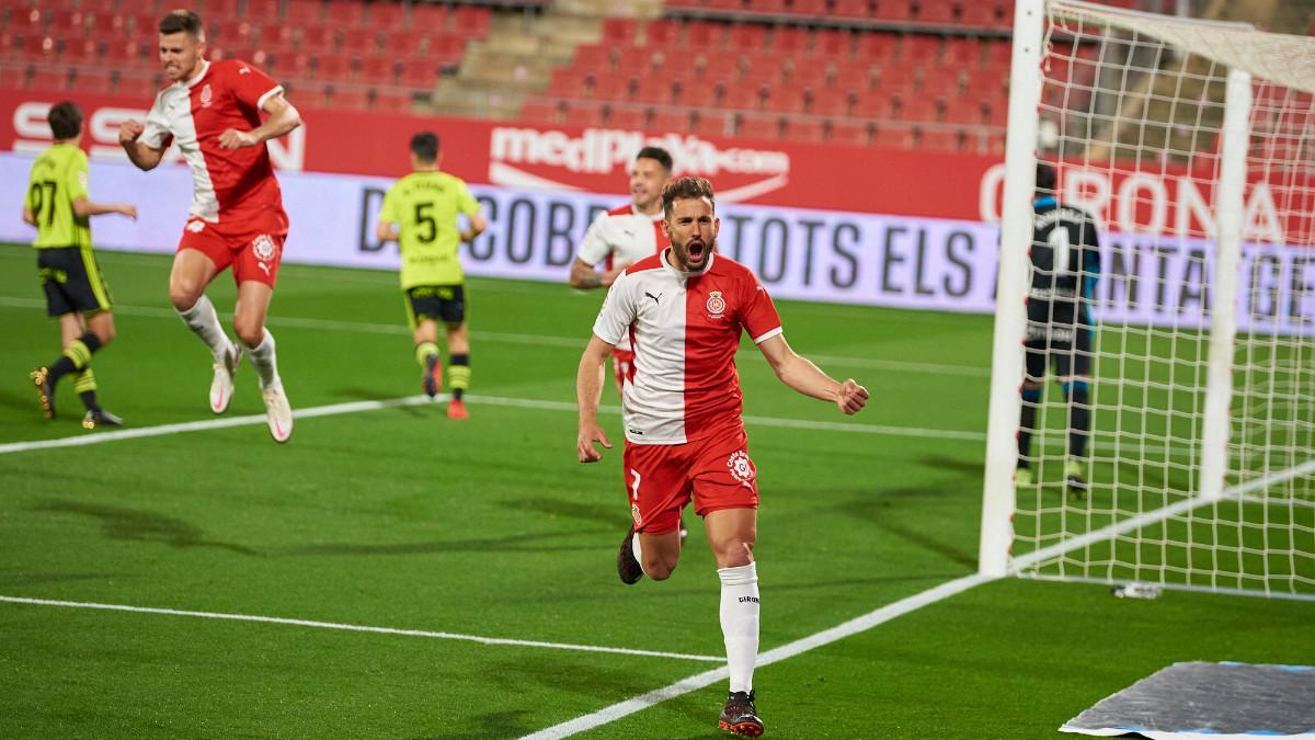 Stuani celebra su gol ante el Zaragoza