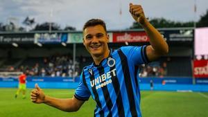 Ferran Jutglà celebra el triunfo del Brujas ante el Oud-Heverlee Leuven