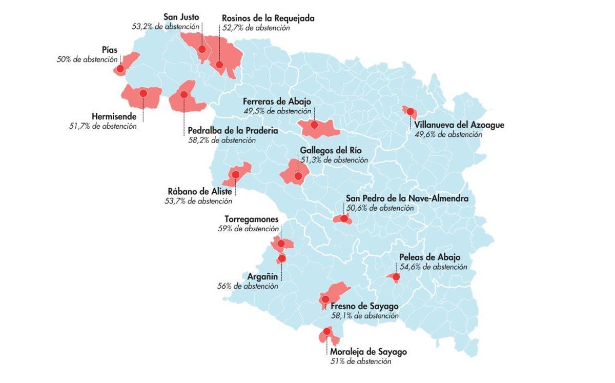 Mapa abstención Zamora elecciones autonómicas 2022