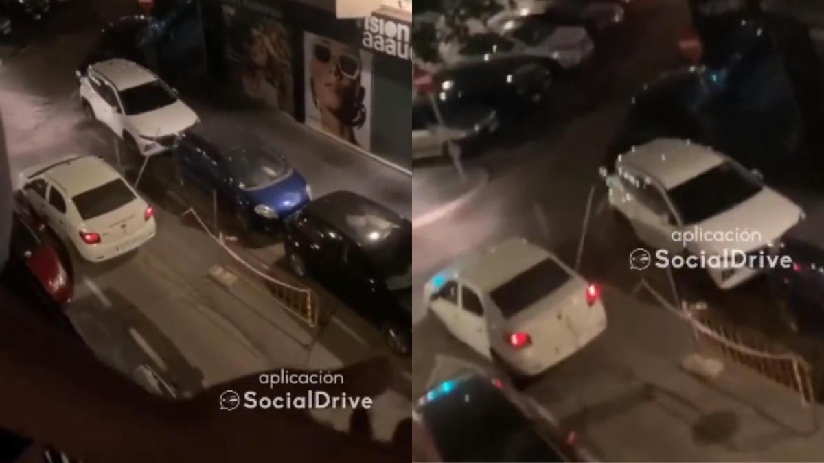 Conduce en dirección contraria y arrastrando una valla de obra en València